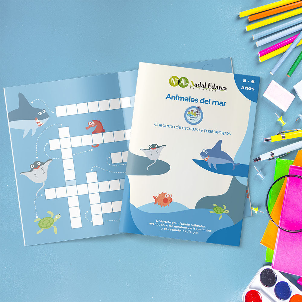 Cuadernos de escritura y pasatiempos infantil - Animales marinos
