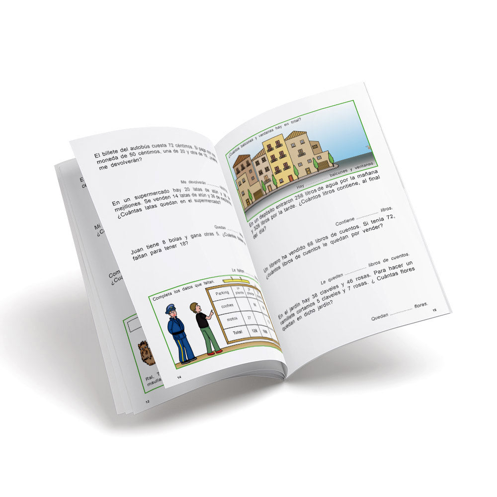 Cuaderno de matemáticas de primaria - Castillo Problemas 14 - Sumar y restar, llevando