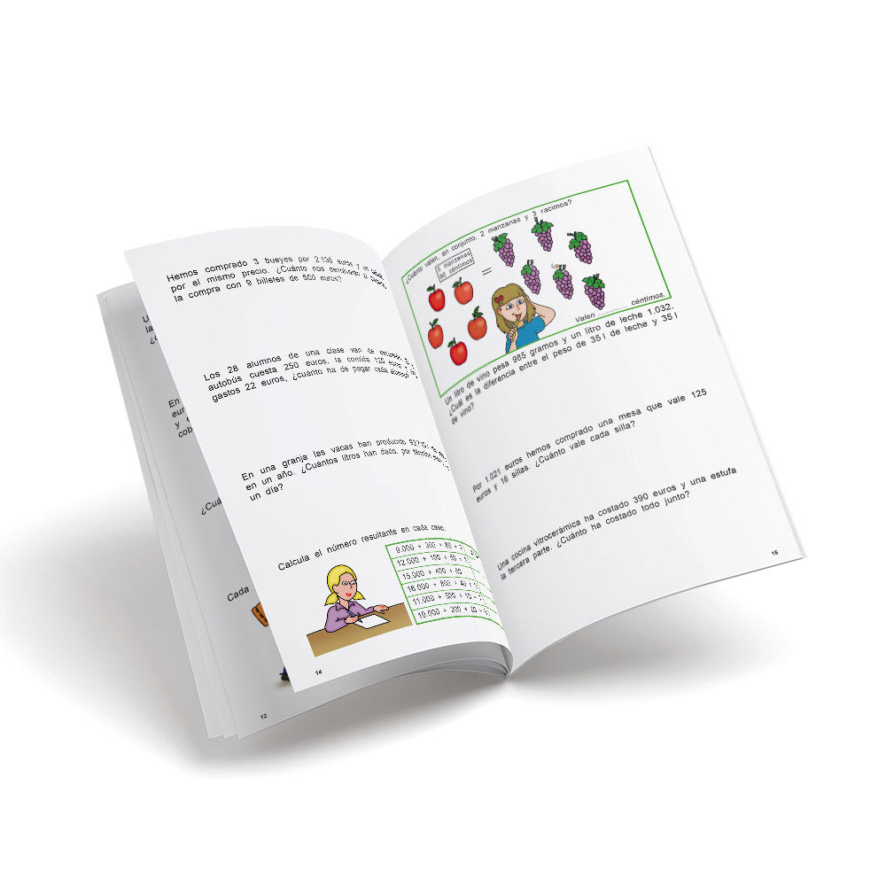 Cuaderno de matemáticas - Castillo Problemas 21 - Sumar y restar. Multiplicar y dividir por varias cifras, con mayor dificultad