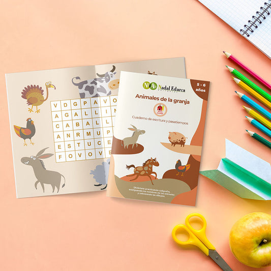 Cuadernos de escritura y pasatiempos infantiles - Animales de la granja