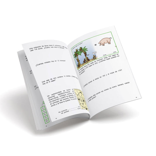 Cuaderno de matemáticas de primaria - Castillo Problemas 16 - Sumar y restar. Multiplicar por una cifra con mayor dificultad