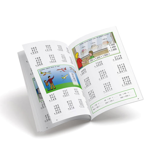 Cuaderno de matemáticas de primaria - Castillo Cálculo 2a - Sumar, llevando, con mayor dificultad
