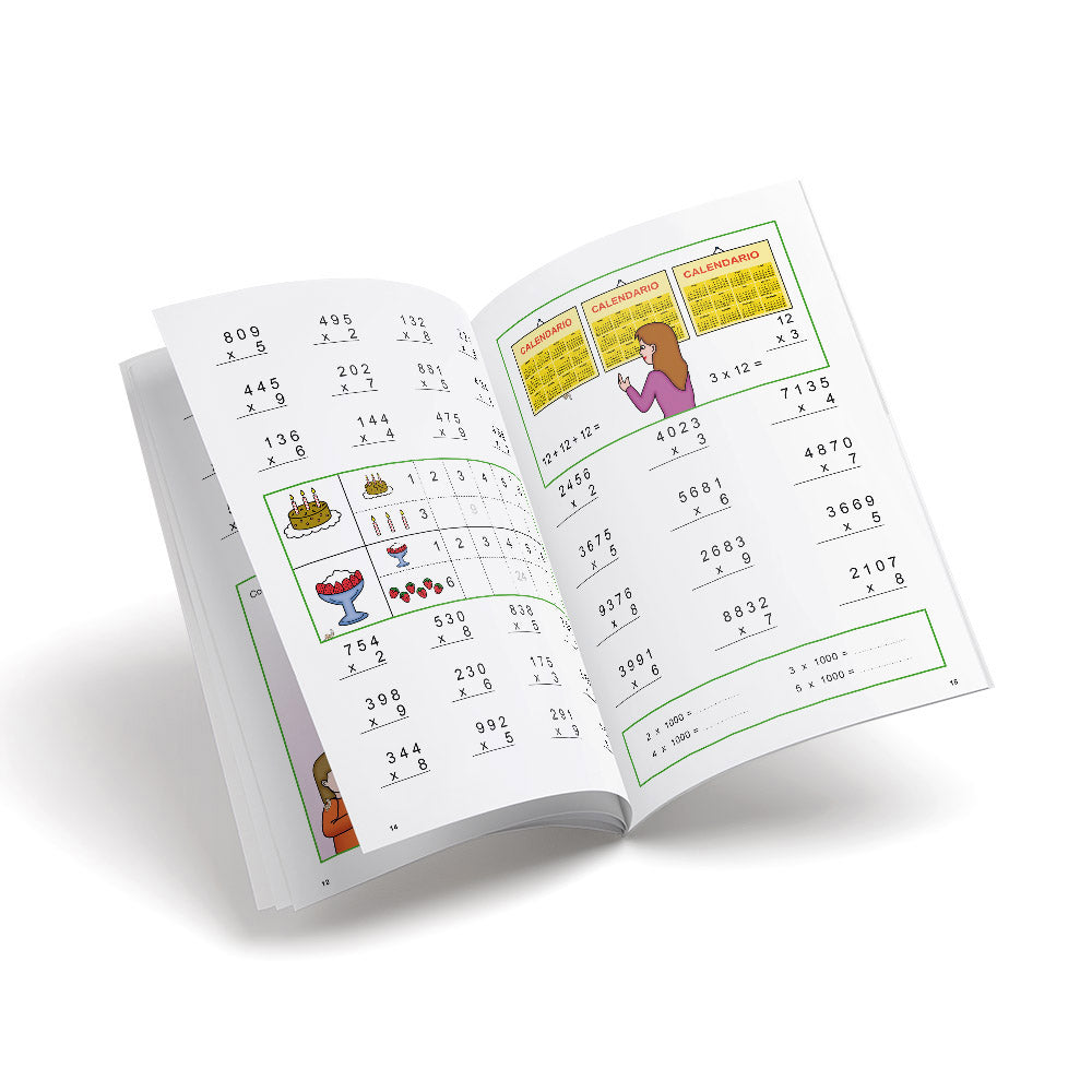Cuaderno de matemáticas de primaria - Castillo Cálculo 5a - Multiplicar por una cifra, con mayor dificultad