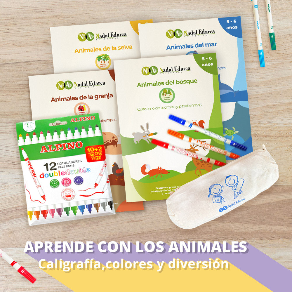 Pack de 4 cuadernos de escritura y pasatiempos infantil