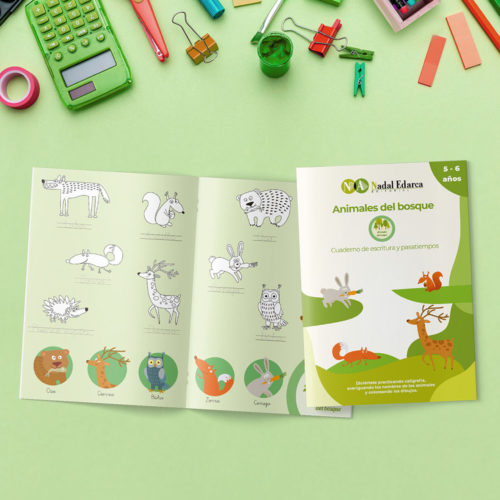 Cuadernos de escritura y pasatiempos infantil - Animales del bosque